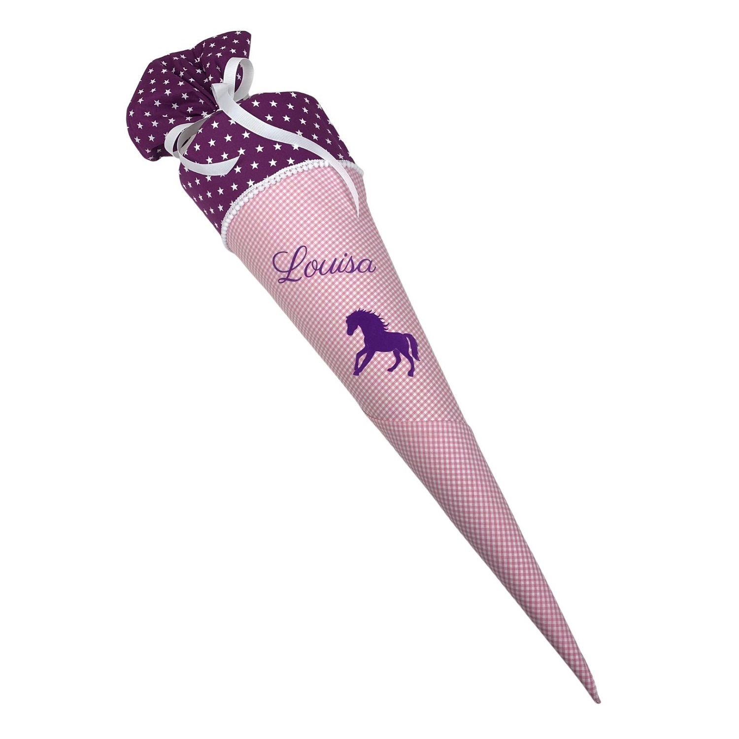 Schultüte mit Pferd in Rosa, Lila und Rot